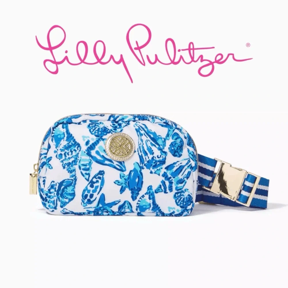 Lilly Pulitzer White and Blue Seashell Crossbody with Gold Emblem - Picture 3 of 7